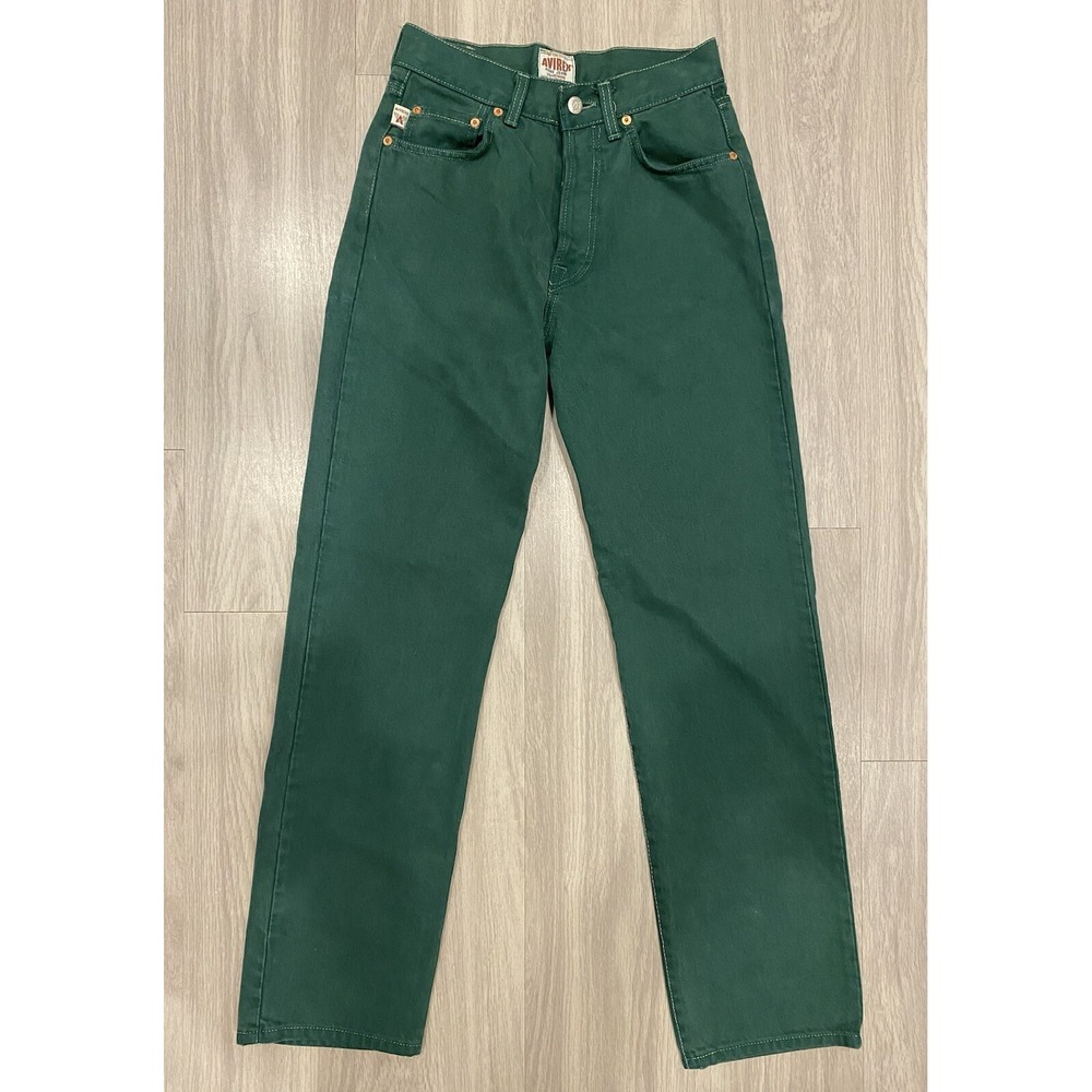 Vintage Avirex Jeans Mens 28x32 Green Made In Italy Button Fly New York City USA - Picture 2 of 11